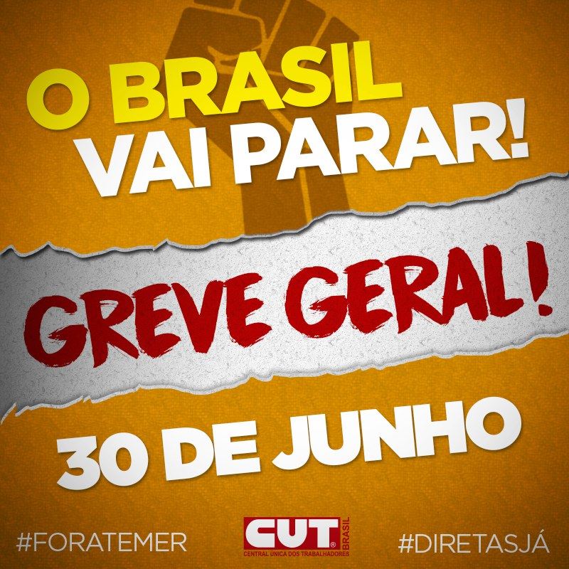 Centrais sindicais indicam Greve Geral em 30 de junho